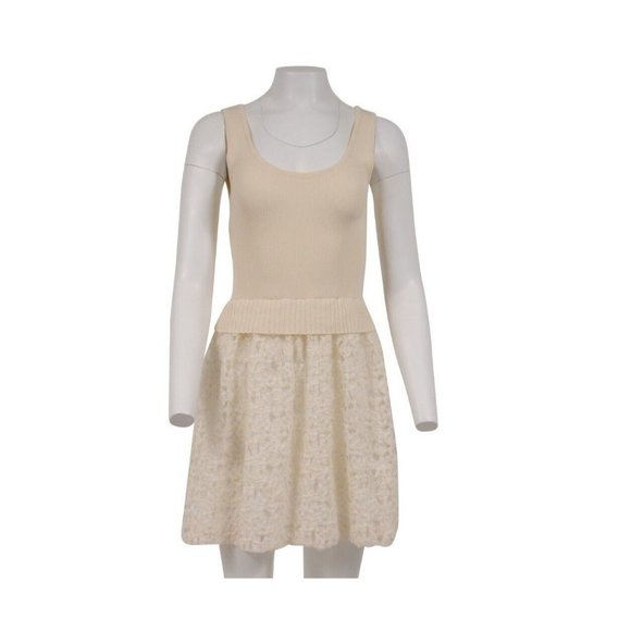 Moschino Womens Floral Mini Dress Size 40 Yellow White Rayon Ribbed Lace Skirt - Picture 1 of 12